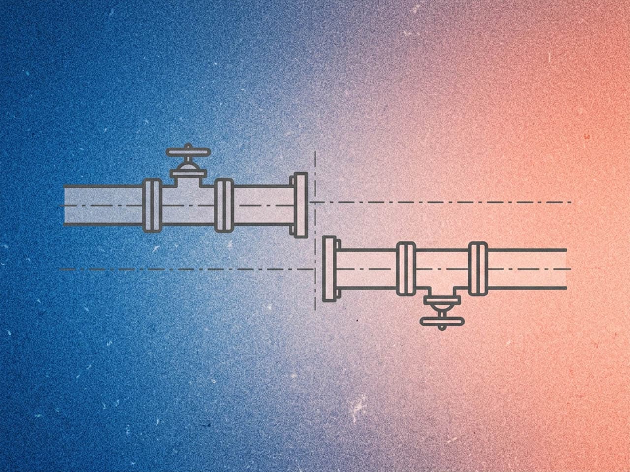 Two pipe runs that don't line up — a mismatch between the drawing and the field.