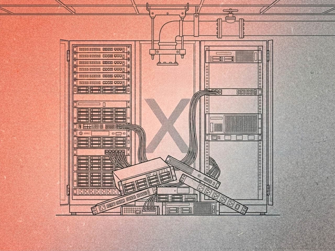 A data-centre rack with equipment that won't fit — a procurement-to-installation mismatch.